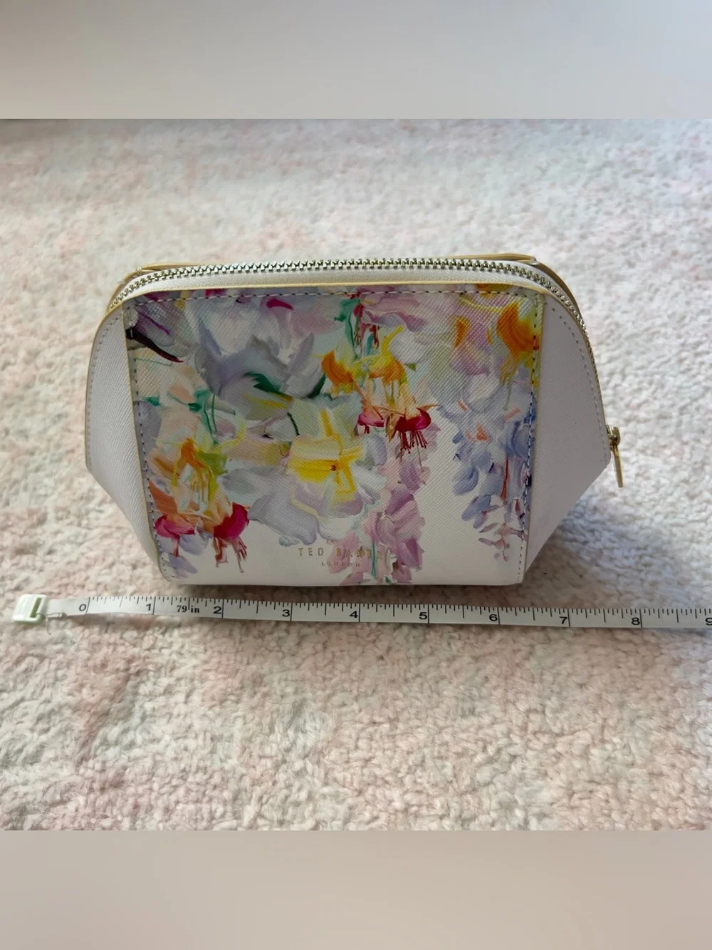 Ted Baker London White Floral Print Cosmetic Pouch